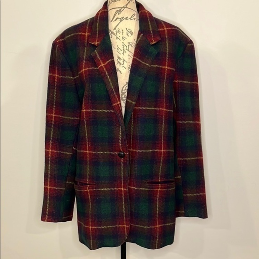 Vintage David Paul NY wool plaid one button blazer jacket 12